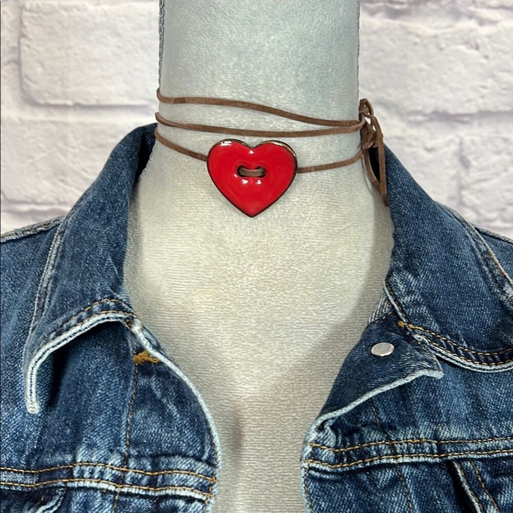 Handmade Red Heart Pendant Choker Necklace